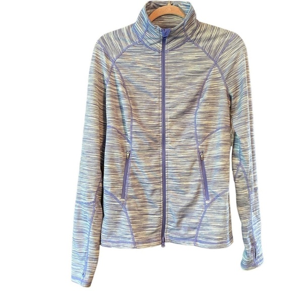 Zella athletic jacket purple white medium stretch‎ zippered pockets - Picture 1 of 4